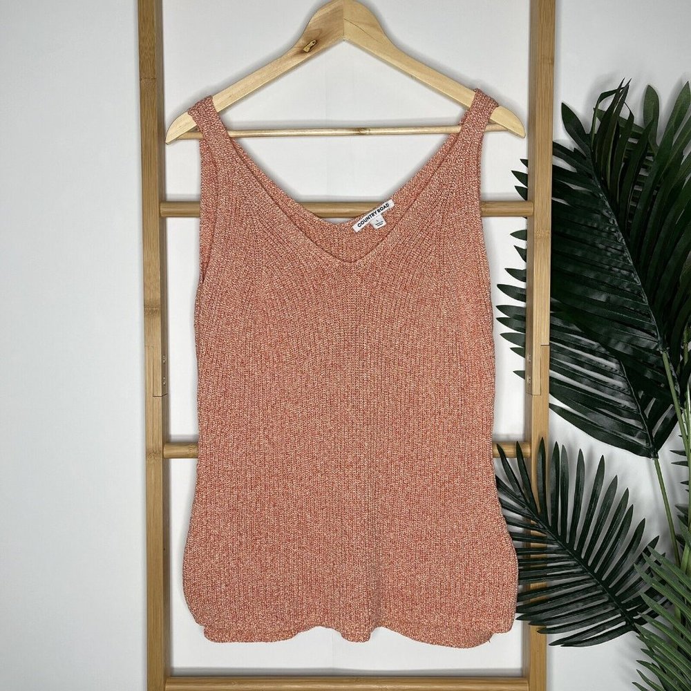 SOLD Country Road Orange Multi Knit Tank Top Size L Sleeveless V Neck Casual - Picture 2 of 13